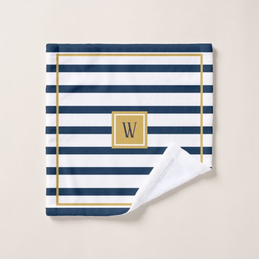 Nautische Navy Streifen Custom Monogram Badhandtuch Set (Waschlappen)