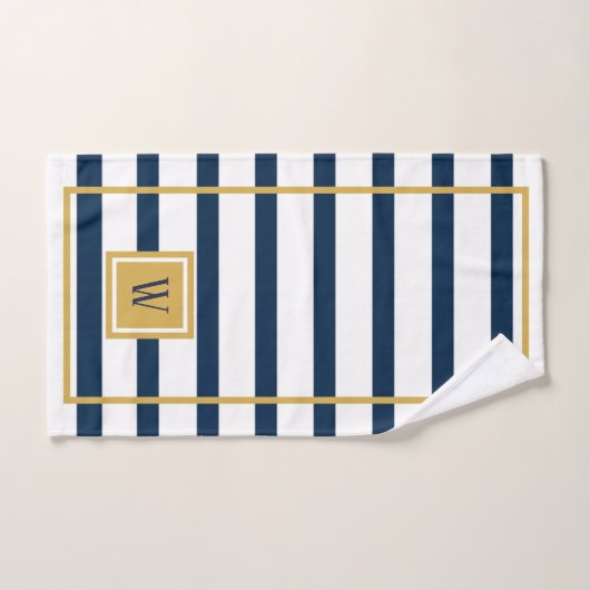 Nautische Navy Streifen Custom Monogram Badhandtuch Set (Handtuch)