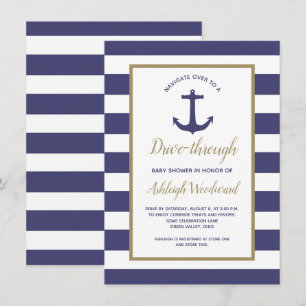 Nautische Navy-Streifen Drive-Through-Baby-Party Einladung