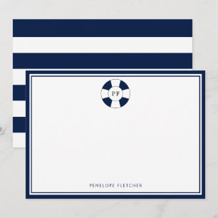 Nautische Navy- und Weiße Streifen-Monogramm-Notiz Mitteilungskarte