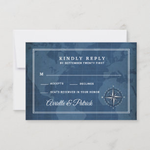 Nautische Navy- und weiße Vintage-Kompass-RSVP-Kar RSVP Karte