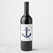 Nautische Navy und White Anchor Babydusche Weinetikett (Vorderseite)