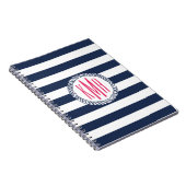 Nautische Navy & White Strip mit rosa Monogramm Notizblock (Rechte Seite)
