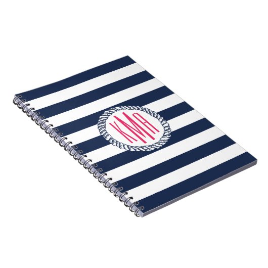 Nautische Navy & White Strip mit rosa Monogramm Notizblock (Rechte Seite)