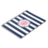 Nautische Navy & White Strip mit rosa Monogramm Notizblock (Linke Seite)