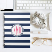 Nautische Navy & White Strip mit rosa Monogramm Notizblock