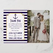 Nautische Navy & White Stripe Anchor Hochzeitsstif Folieneinladung (Vorderseite)