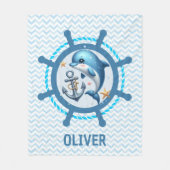 Nautische Niedliche Delphin & Anker im Schiffrad Fleecedecke (Vorderseite)