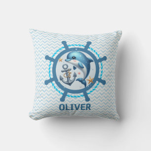 Nautische Niedliche Delphin & Anker im Schiffrad Kissen