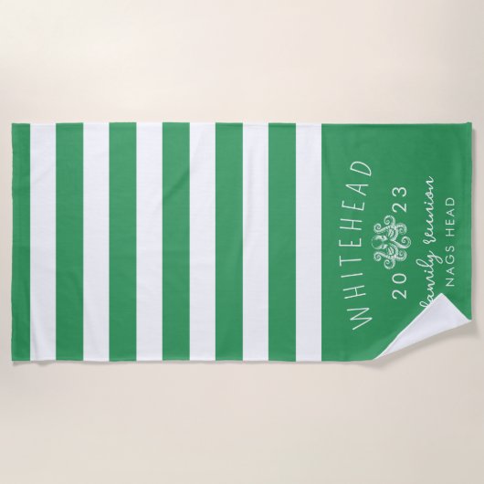 Nautische Octopus Stripe Kelly Green Monogram Strandtuch (Vorderseite)