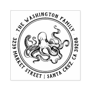 Nautische Oktopus Familienname Runde Rücksendeadre Gummistempel