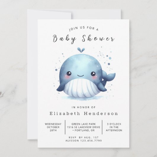 Nautische Online-Whale-Babydusche Einladung (Vorderseite)