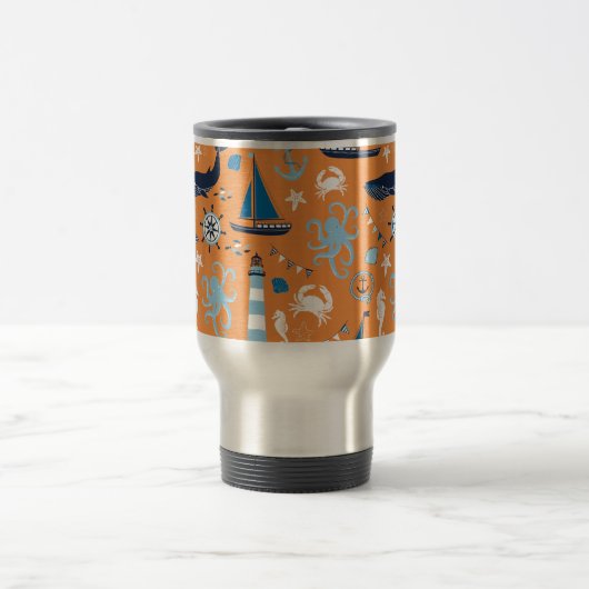 Nautische Orange Reisebecher (Mittel)