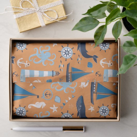 Nautische Orange Seidenpapier (Geschenk)