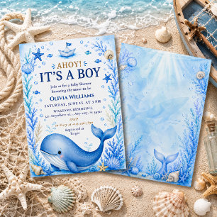 Nautische Ozean Blau Wal Baby Shower Einladung