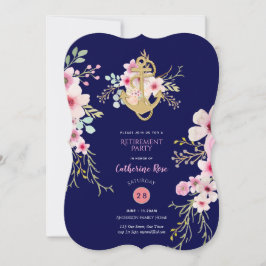 Nautische Pensionierung lädt Navy Blue Pink Floral Einladung