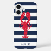 Nautische Preppy Navy Stripe & Lobster | Monogramm Case-Mate iPhone Hülle (Rückseite)