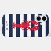 Nautische Preppy Navy Stripe & Lobster | Monogramm Case-Mate iPhone Hülle (Rückseite (Horizontal))