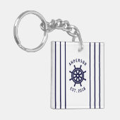 Nautische Räder und Navy Blue Striping Custom Schlüsselanhänger (Vorderseite links)