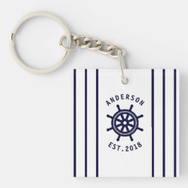 Nautische Räder und Navy Blue Striping Custom Schlüsselanhänger