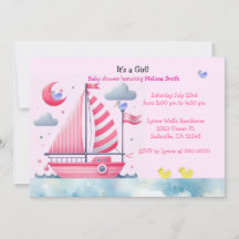 Nautische rosa Segelboot-Baby-Mädchen-Party-Einlad