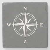 Nautische Rose Kompass Sternensymbol graues Marmor Steinuntersetzer (Vorderseite)