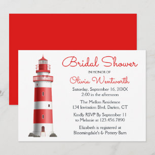 Nautische rote Brautparty-Leuchtturm-Strand-Sommer Einladung
