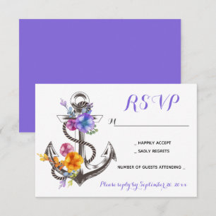 Nautische RSVP Blumenanker Lila Hochzeit Strand Einladung