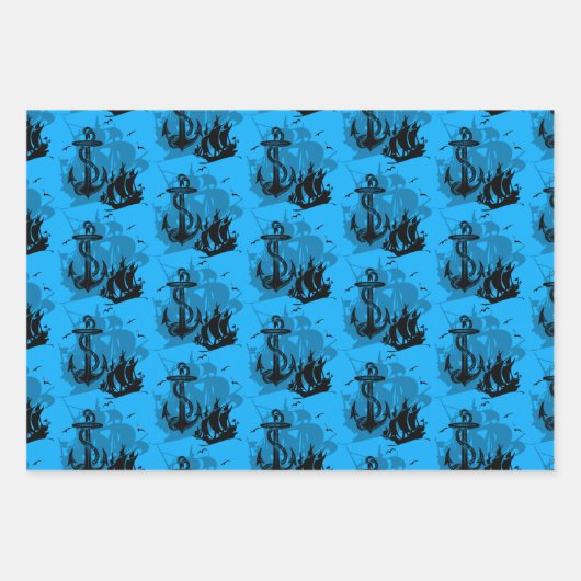 Nautische Sammlung von Schiffen und Ankern Geschenkpapier Set (Vorderseite)