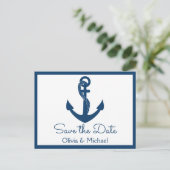 Nautische Save the Date Navy Anchor Verlobung Postkarte (Stehend Vorderseite)