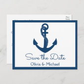 Nautische Save the Date Navy Anchor Verlobung Postkarte (Vorne/Hinten)