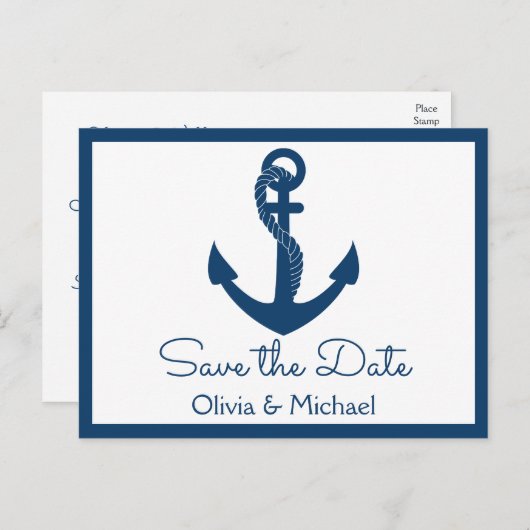 Nautische Save the Date Navy Anchor Verlobung Postkarte (Vorne/Hinten)