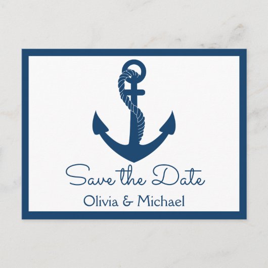 Nautische Save the Date Navy Anchor Verlobung Postkarte (Vorderseite)
