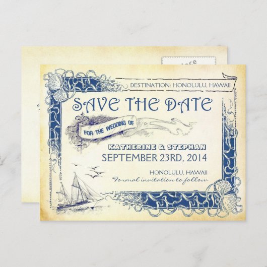 nautische Save the Date POSTCARDS Ankündigungspostkarte (Vorne/Hinten)