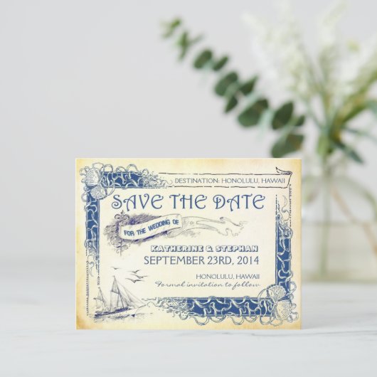 nautische Save the Date POSTCARDS Ankündigungspostkarte (Stehend Vorderseite)