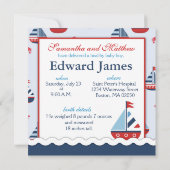 Nautische Schiffe Ahoy! Geburtsankündigung SQ Einladung (Rückseite)