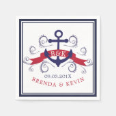 Nautische Schiffsanker & elegante Wirbel Monogramm Serviette (Vorderseite)