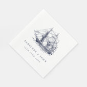 Nautische Schiffsillustration Destination-Wedding Serviette (Ecke)