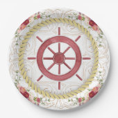 Nautische Schiffsmühle und -florale Rosette Pappteller (Vorderseite)