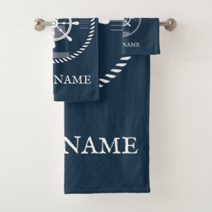 Nautische Schiffsname Navy Blue Personalisiert Badhandtuch Set