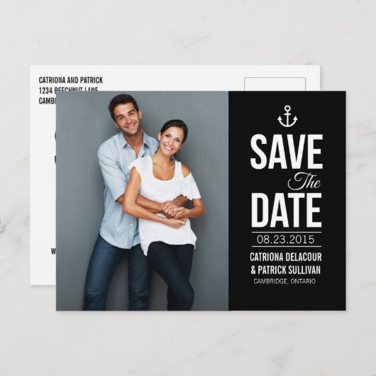 NAUTISCHE, SCHWARZE UND WEISSE, SAVE THE DATE POST ANKÜNDIGUNGSPOSTKARTE (Vorne/Hinten)