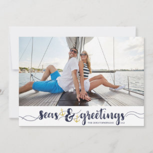 Nautische SEAsons Grüße   Marine Goldene Anker Feiertagskarte