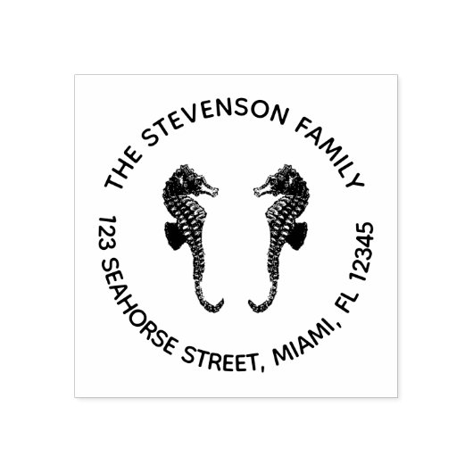 Nautische Seepferd Kreislaufische Rücksendeadresse Gummistempel (Prägung)