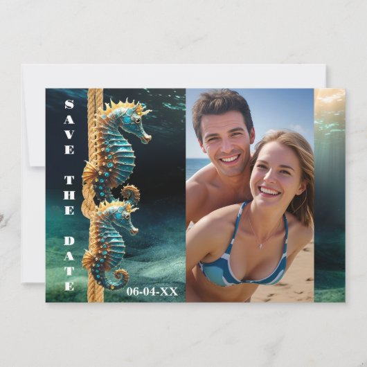 Nautische Seepferde OzeanFoto Save the Date Ankündigung (Vorderseite)