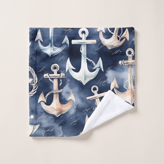 Nautische Seestelle der Wasserfarbe Badhandtuch Set (Waschlappen)