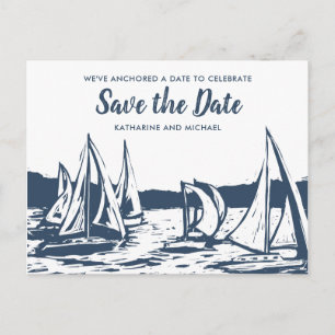 Nautische Segelboot-Hochzeit - Heiratsdatum vormer Ankündigungspostkarte