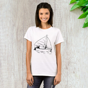 Nautische Segelboot-Skizze Weiße Tinte Ozean T-Shirt