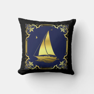 Nautische Segelboote Silhouette/Imitate mit Goldbl Kissen