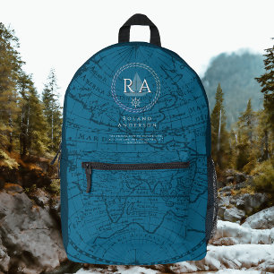 Nautische Segelkarten Monogramm Blau Bedruckter Rucksack
