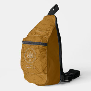 Nautische Seil-Monogramm-Karte Braun Crossbody Bag